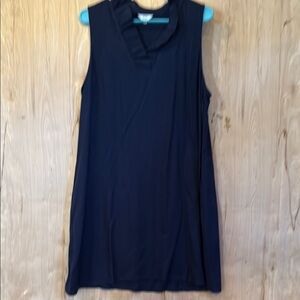 Crown & Ivy Blue Sleeveless Tunic with Ruffled Mandarin Collar